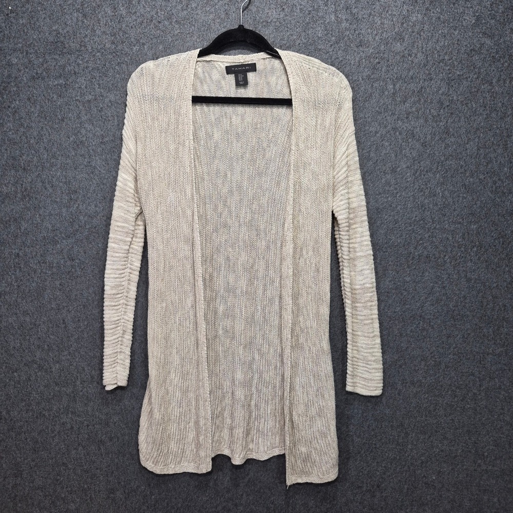 Tahari Linen Blend Long Cardigan M Duster Boho Hippie Y2K 90s Sweater Cottage